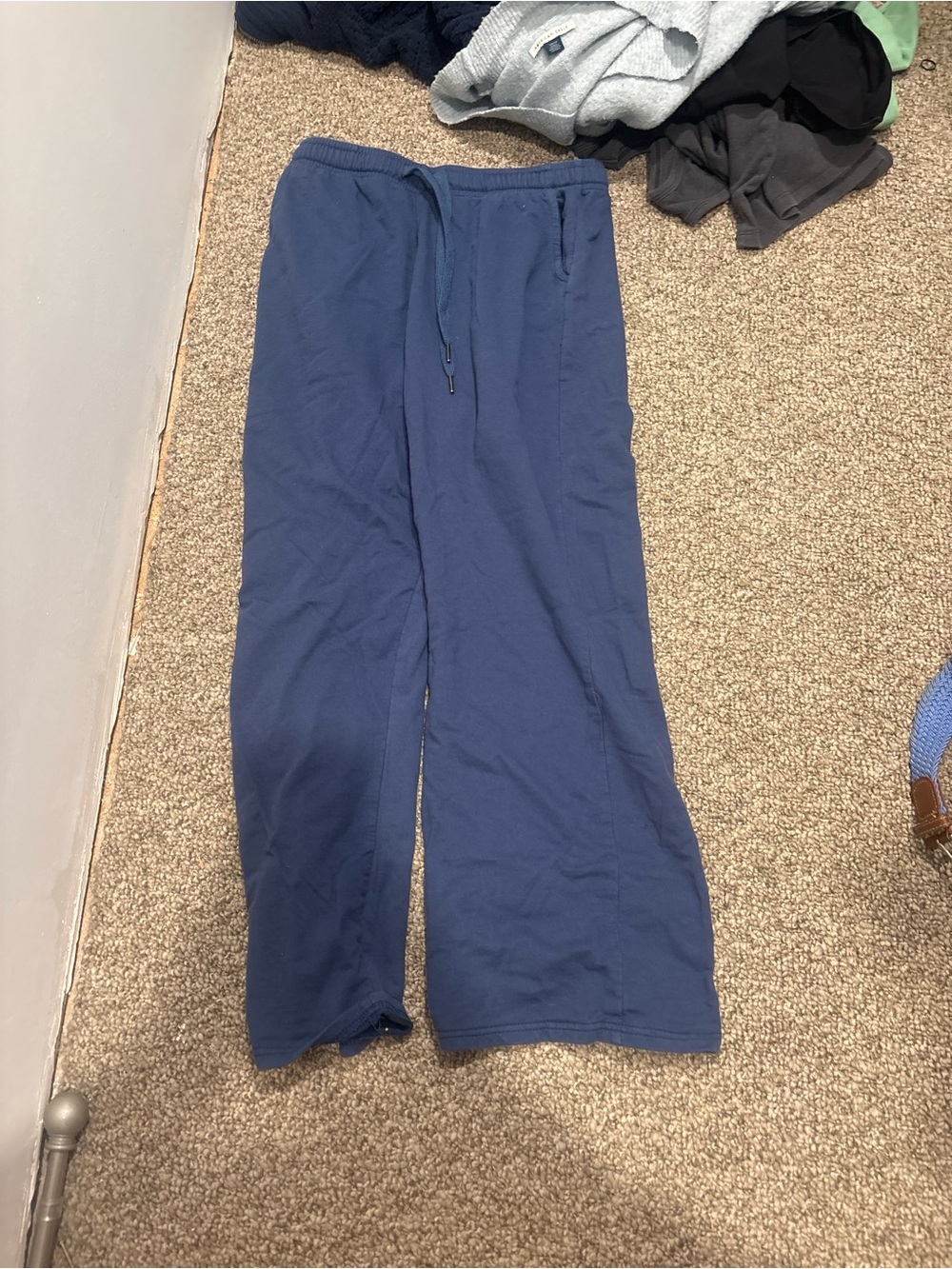Amazon Wide Leg Drawstring sweatpants in Navy Blue
